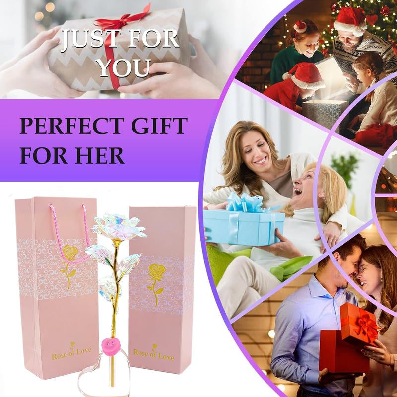 Valentine'S Day Rose Gifts for Her, Birthday Gifts for Women, Galaxy Rose Glass Forever Flowers with Heart-Shaped Base, Eternal Crystal Roses, Valentine Gifts for Grandma Wife Sister Girlfriend
